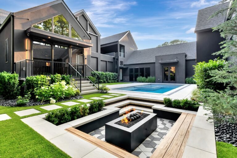 Custom backyard pool with firepit and landscaping by Denali in Nashville, TN