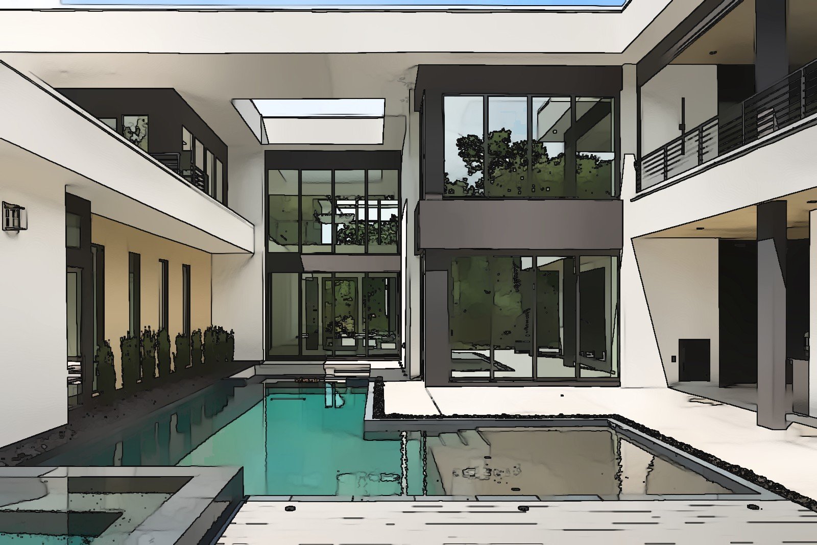 3D design view of the Georgetown courtyard pool